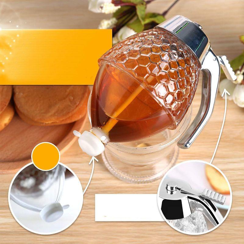 hunnibi Glass Honey Dispenser with Stand and Stainless Steel, Clear