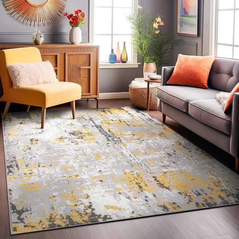 World Rug Gallery Distressed Modern Abstract Area Rug - Yellow 5' x 7'