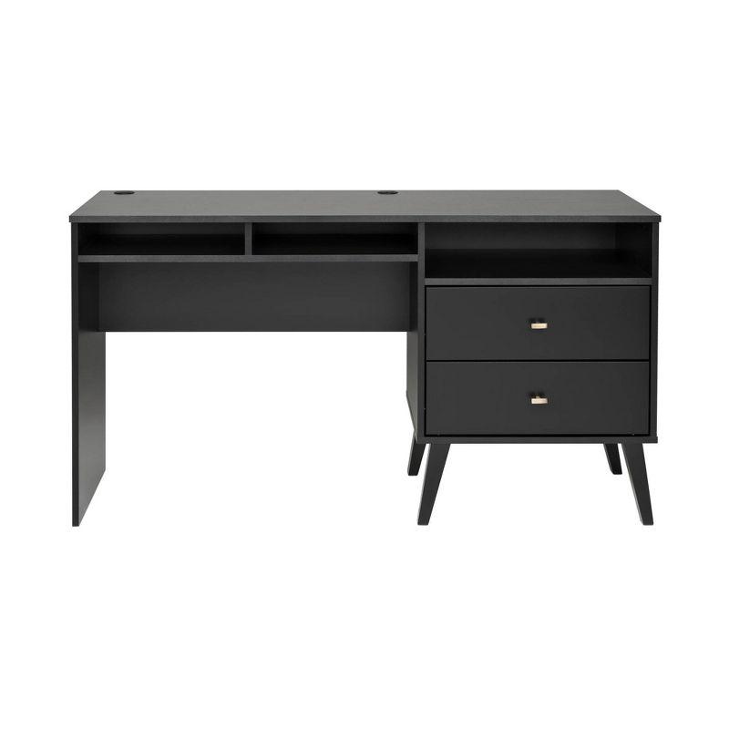 Milo Mid-Century Modern Black Desk with Brass Knobs and Storage