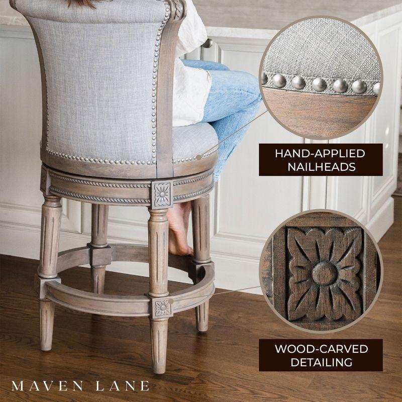 Maven Lane Pullman 31 Inch Tall Bar Height Upholstered Barstool with Back in Reclaimed Oak Finish with Ash Grey Fabric Cushion Seat, Set of 3