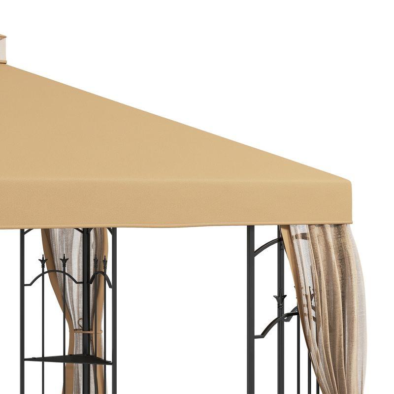 Outsunny Steel Outdoor Patio Gazebo Canopy with Removable Mesh Curtains, Display Shelves, & Steel Frame