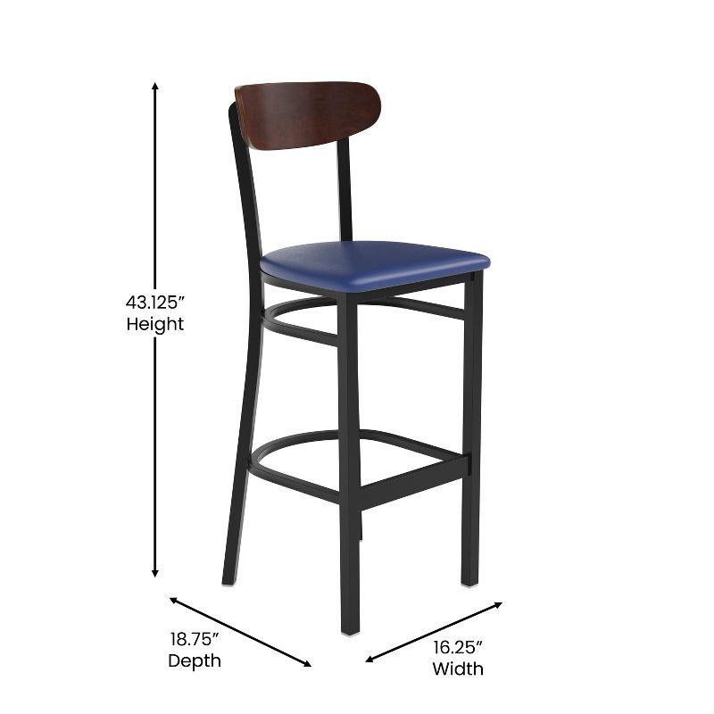 Flash Furniture Wright Commercial Grade Barstool with 500 LB. Capacity Steel Frame, Solid Wood Seat, and Boomerang Back