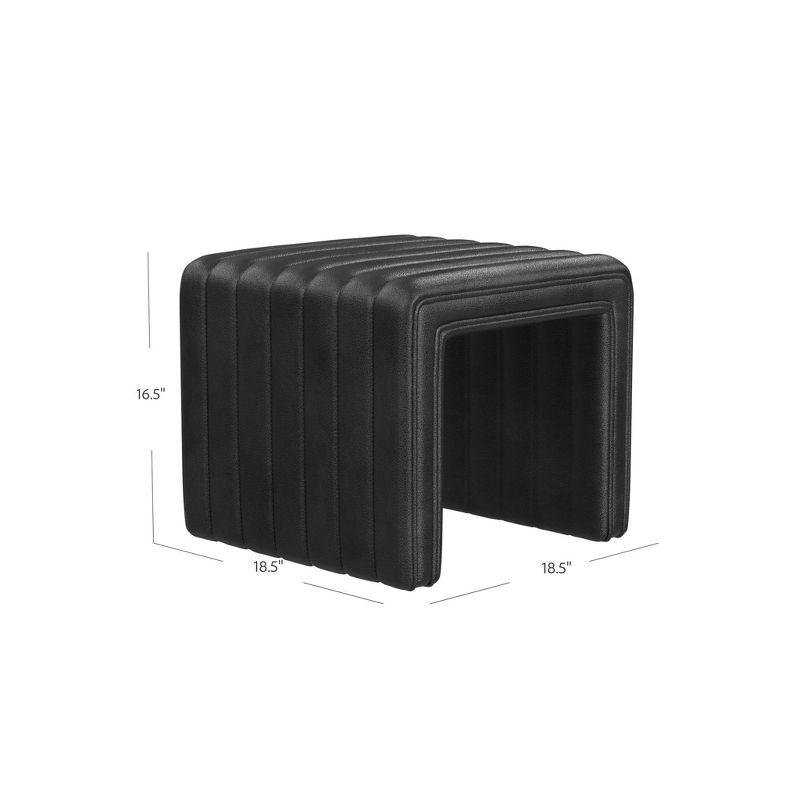 HomePop Modern Channel Faux Leather Ottoman Black: Upholstered Square Bench, No Assembly Required