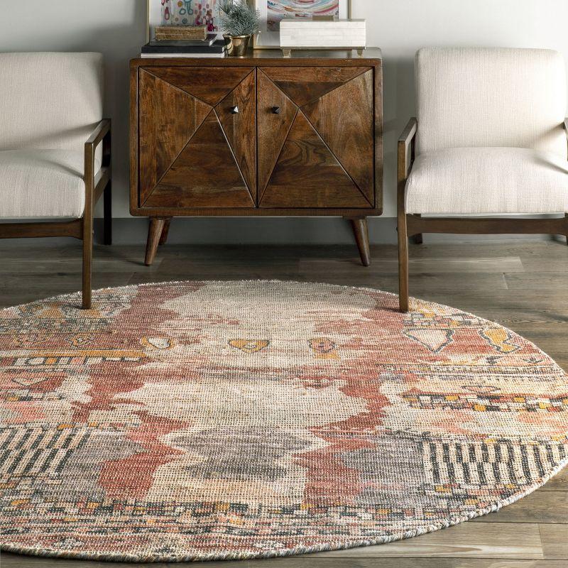 Nuloom Hermina Abstract 6 Round Jute Indoor Area Rug for Dining Room Rug Neutral Rug Living Room Rug Kitchen, Multicolor/Ivory