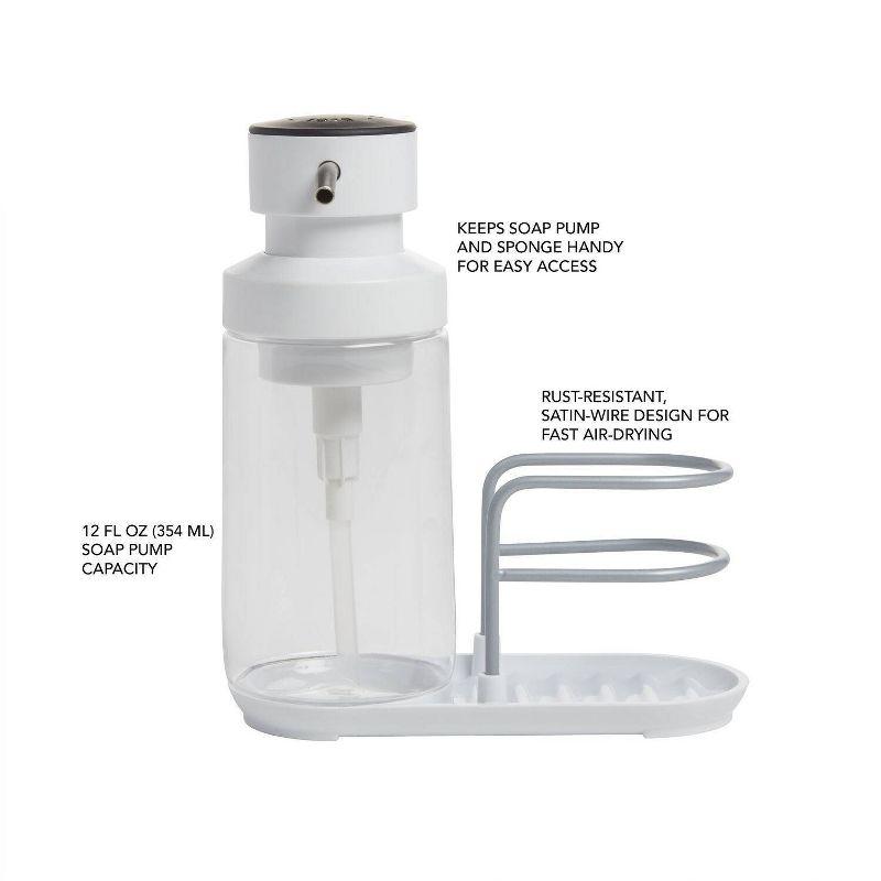 KitchenAid Soap Pump and Sponge Caddy: Freestanding Kitchen Dispenser, Plastic & Metal, Hand Wash, White/Silver/Clear