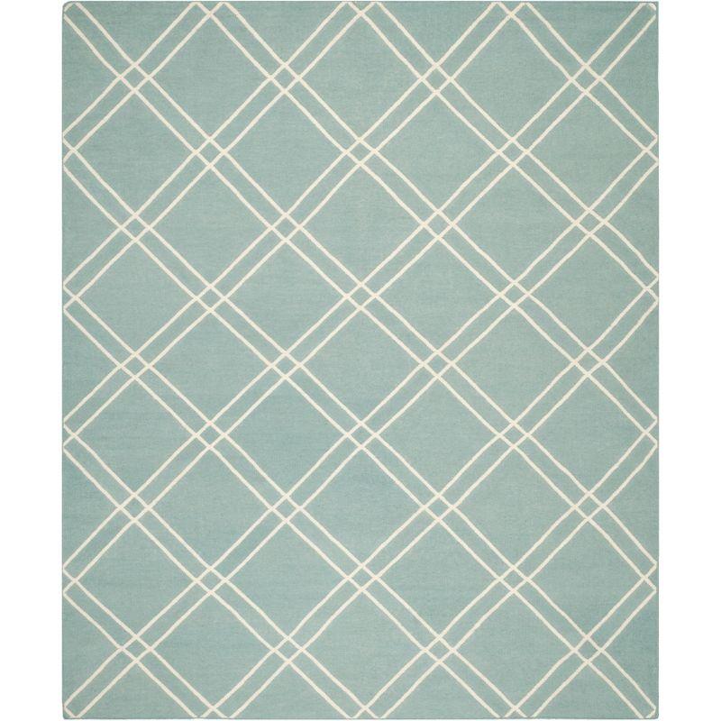 Handwoven Light Blue/Ivory Wool Dhurrie, 8' x 10' Rectangular Rug