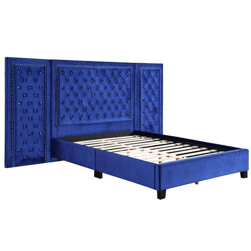 Damazy Blue Velvet Queen Bed with Tufted Headboard