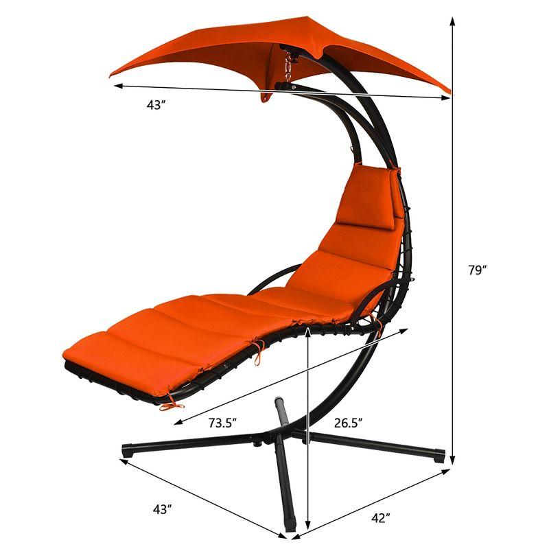 Orange Hanging Chaise Lounge Chair with Cushions and Canopy