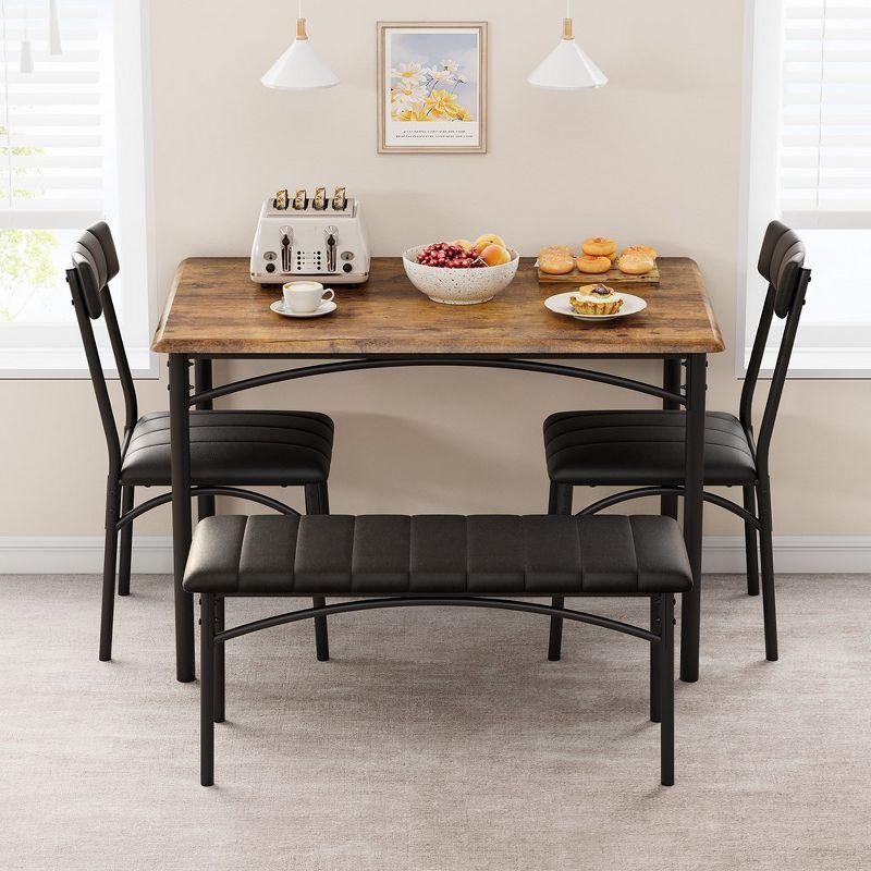 Garvee 4-Person Dining Set, Upholstered Chairs & Bench, Rectangular Kitchen Table Set for Small Space, Apartment, Home, Studio, Rustic Brown