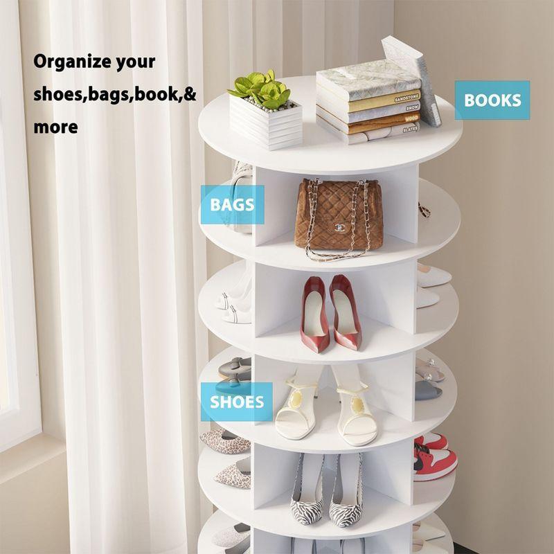 7 Tier Rotating Shoe Rack Tower, Revolving Shoe Rack Storage, Round Carousel Vertical Handbag and Shoe Organizer ,White-SpaceAid®