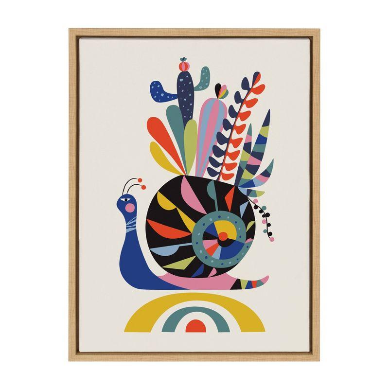 18" x 24" Multicolor Snail Framed Canvas Wall Art