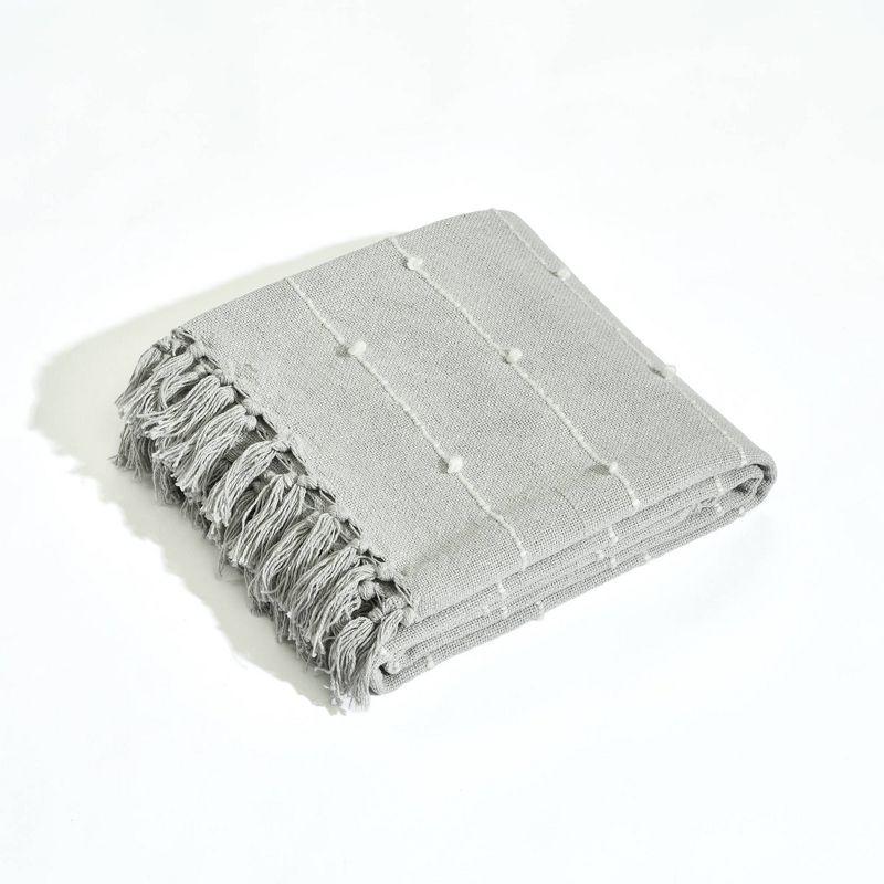 50"x60" Boho Tufted Cotton Woven Tassel Throw Blanket with Fringes Light Gray - Lush Décor: Decorative for Bed & Couch