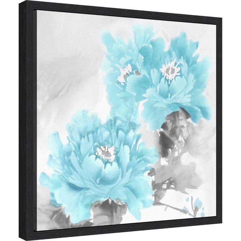 Amanti Art Flower Bloom in Aqua II by Jesse Stevens Canvas Wall Art Print Framed 16 x 16-in.