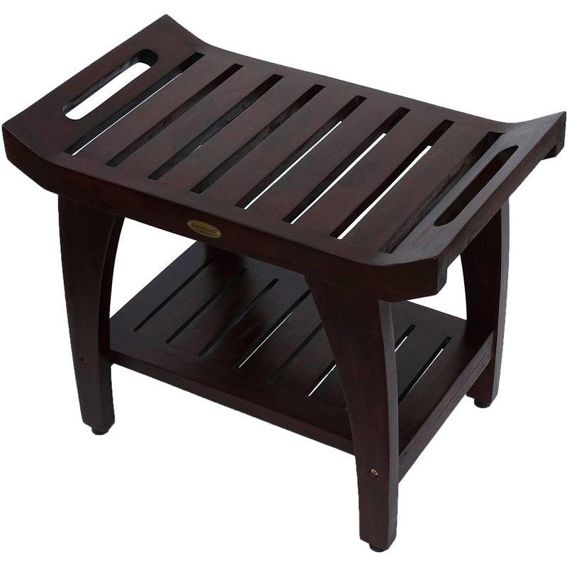 24" Tranquility DT156 Wide Teak Wood Shower Bench with Handles - DecoTeak