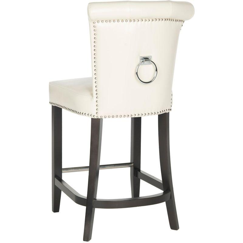 Espresso Birchwood and Flat Cream Bicast Leather Counter Stool