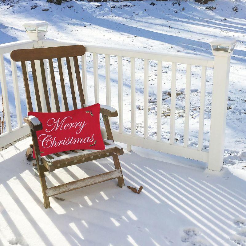 Red Rectangular Embroidered Merry Christmas Throw Pillow