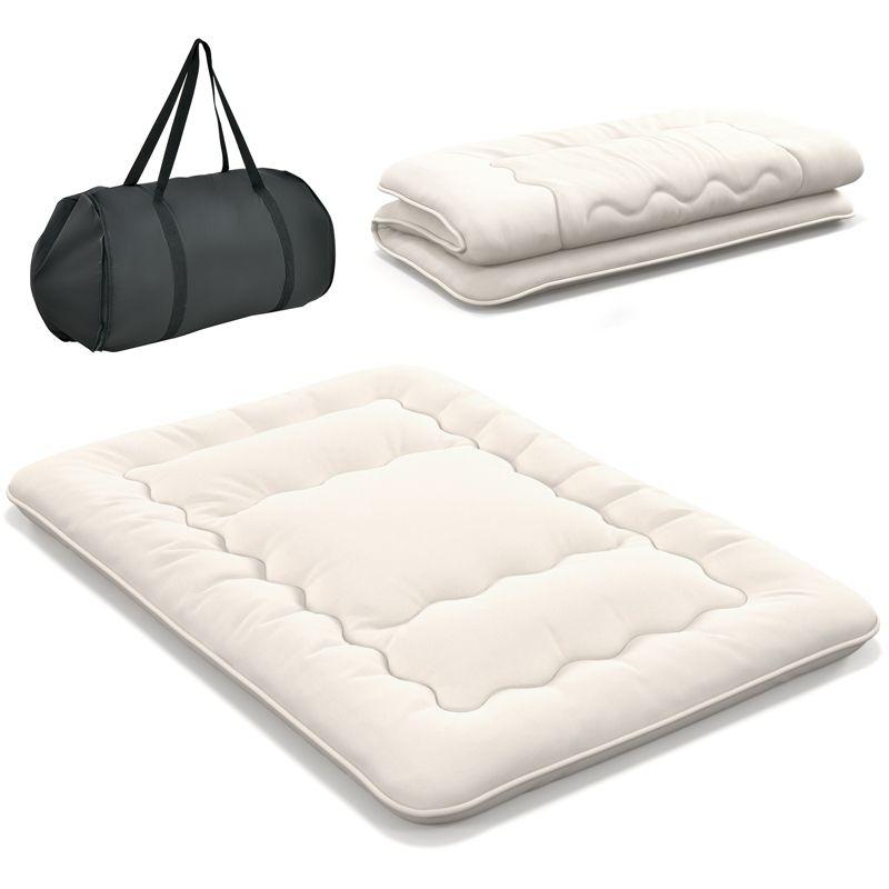 Beige Full Futon Mattress with Washable Cover and Carry Bag