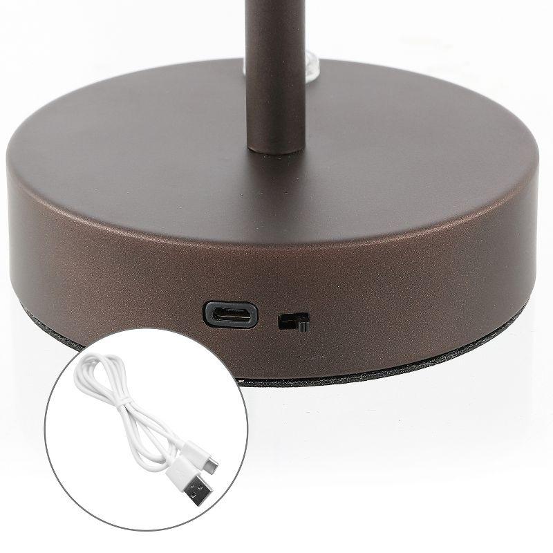 JONATHAN Y Natalia 12.25" Modern Farmhouse Iron Rechargeable Integrated Portable LED Table Lamp, Oil Rubbed Bronze/White