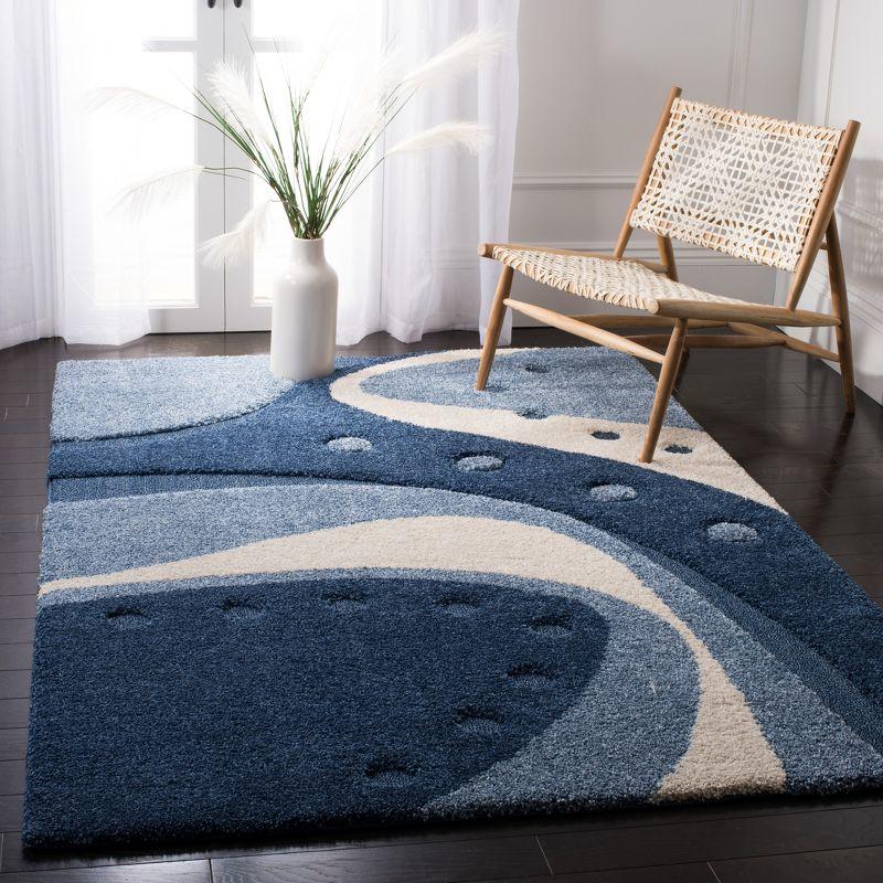 Dark Blue and Ivory 4' x 6' Shag Area Rug