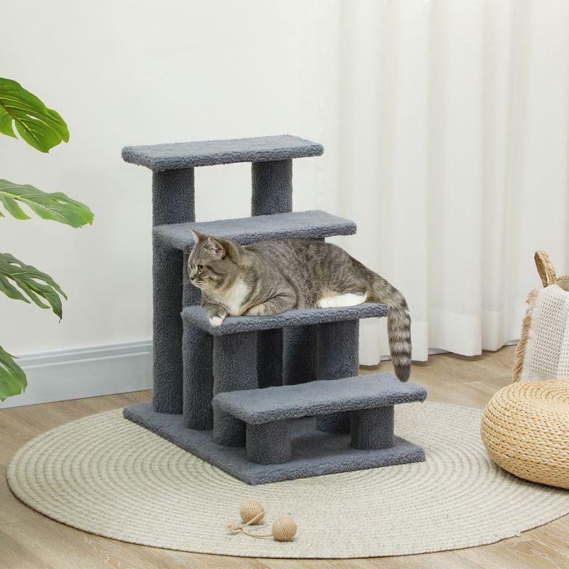 PawHut 25" 4-Step Multi-Level Carpeted Cat Scratching Post Pet Stairs