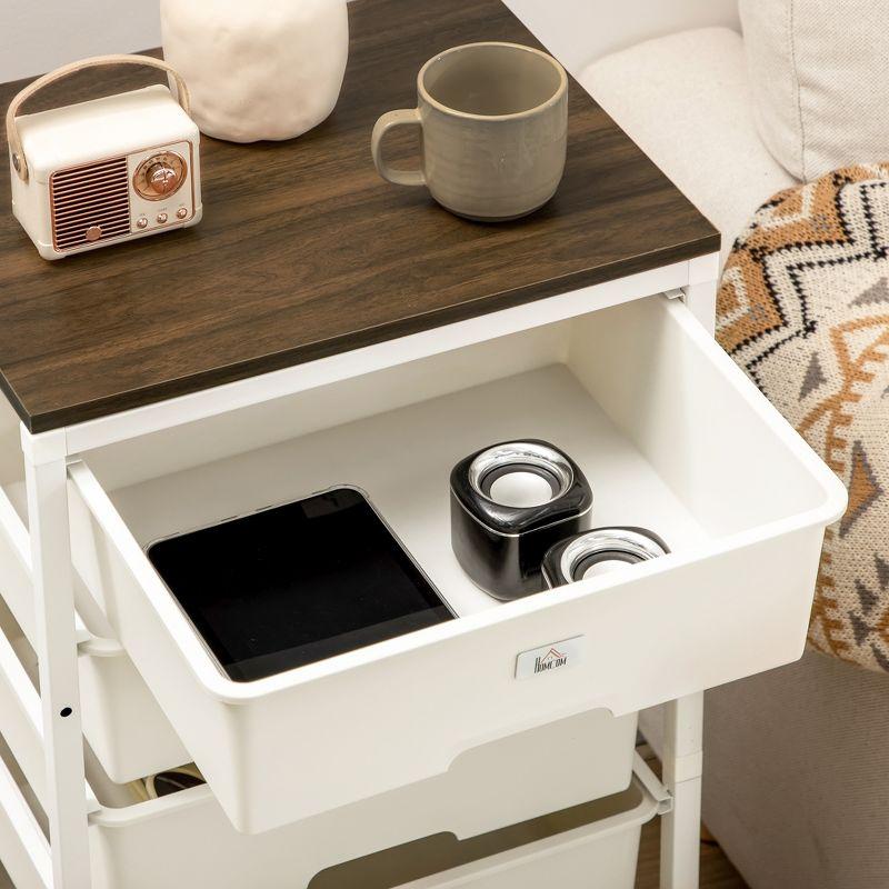 Modern White 6-Drawer Dresser with Plastic Bins and Steel Frame