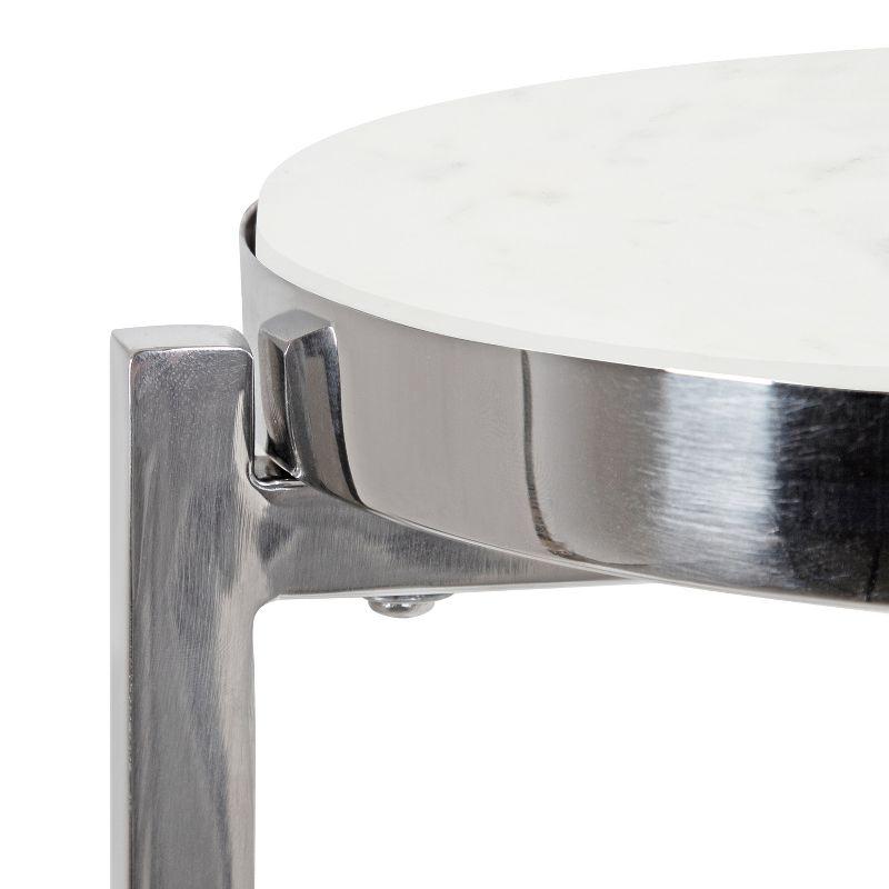 Elegant Silver and White Round Stone Top Drink Table