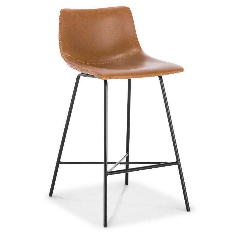 Set of 2 Tan Leather Saddle Counter Stools with Metal Legs