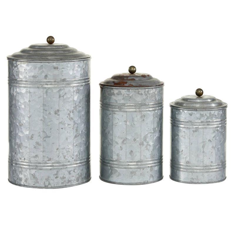 Olivia & May 3pc Decorative Galvanized Metal Canister Set Silver: Round Storage Containers with Lids