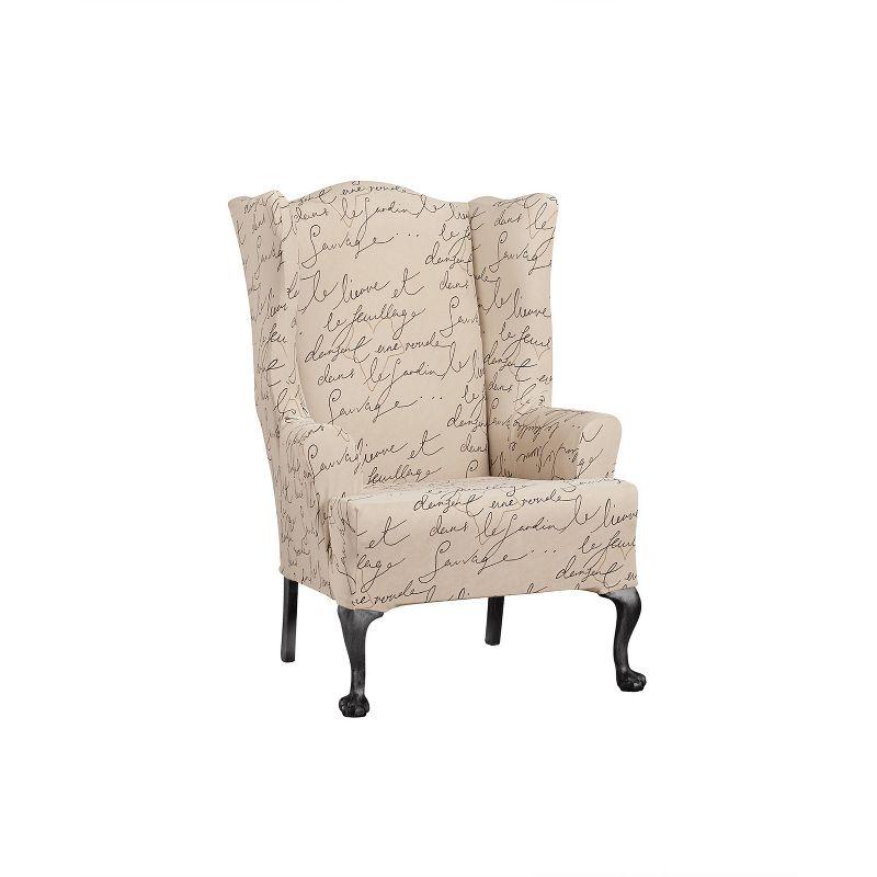 Waverly Soft Stretch Velvet Wingback Chair Slipcover in Parchment