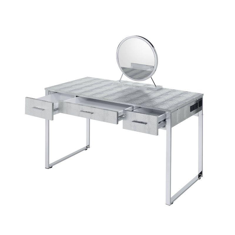 50" Myles Vanity Table Antique White, Chrome Finish - Acme Furniture: Built-in Outlet, USB, Storage