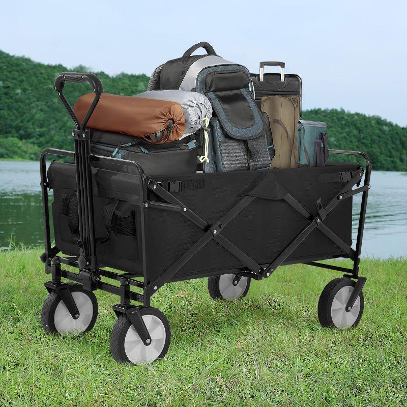 FDW Collapsible Wagon Folding Wagon Garden Cart with Large Capacity, Black