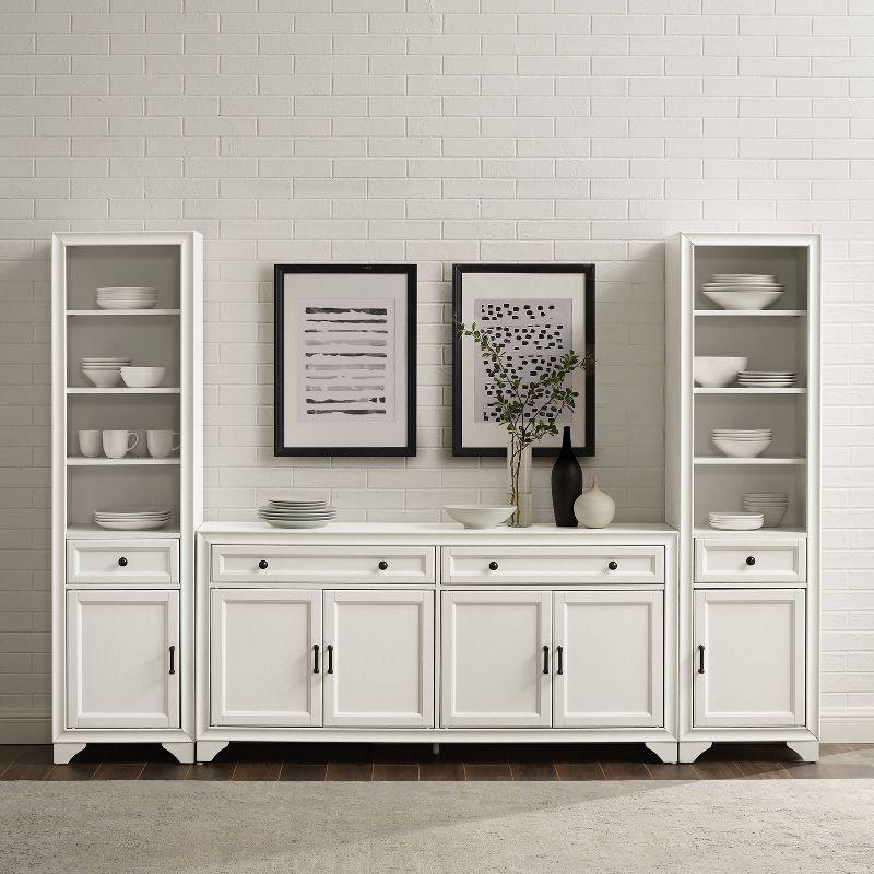 Distressed White 3-Piece Sideboard and Bookcase Set