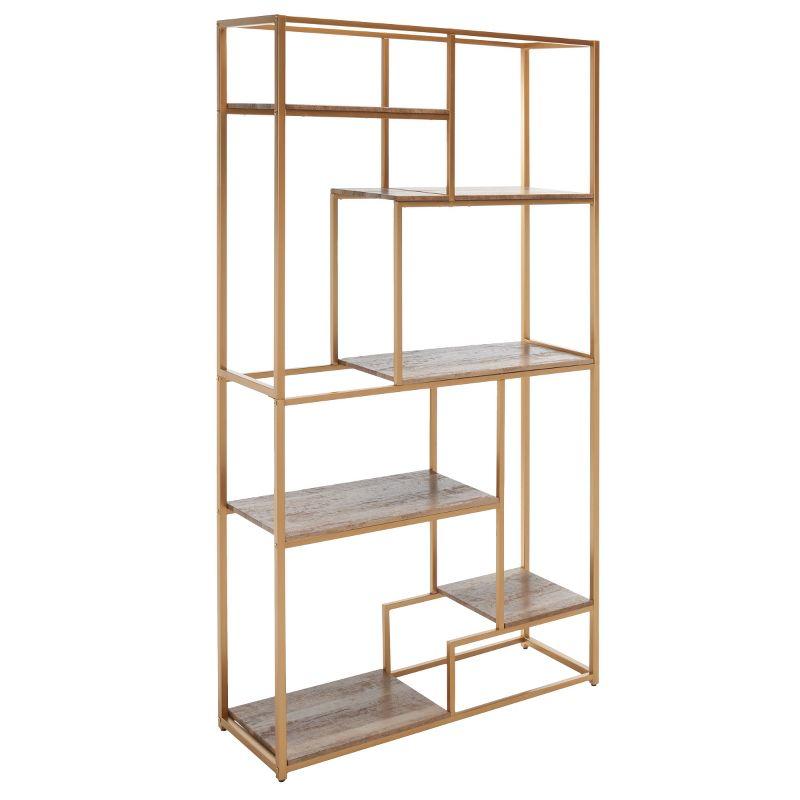 Rege Gold and Wood 7-Shelf Asymmetric Etagere