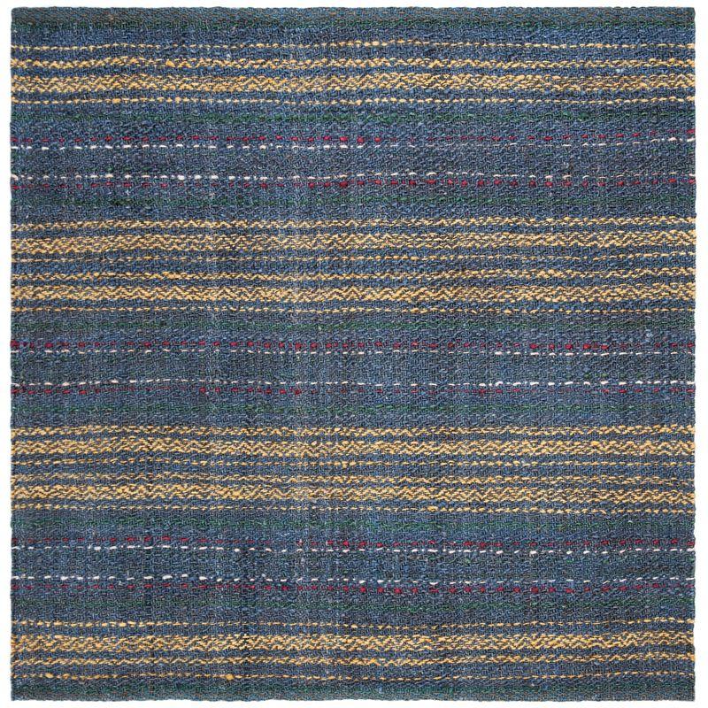 Blue and Gold Handwoven Jute Square Area Rug