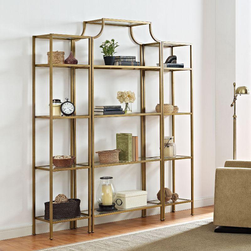 Antique Gold Steel and Glass Etagere Set