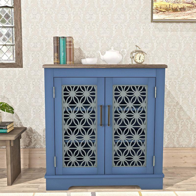 30" Storage Sideboard Buffet Cabinet Navy - Home Essentials: Rustic Bohemian Style, Adjustable Shelves, Tempered Glass Doors