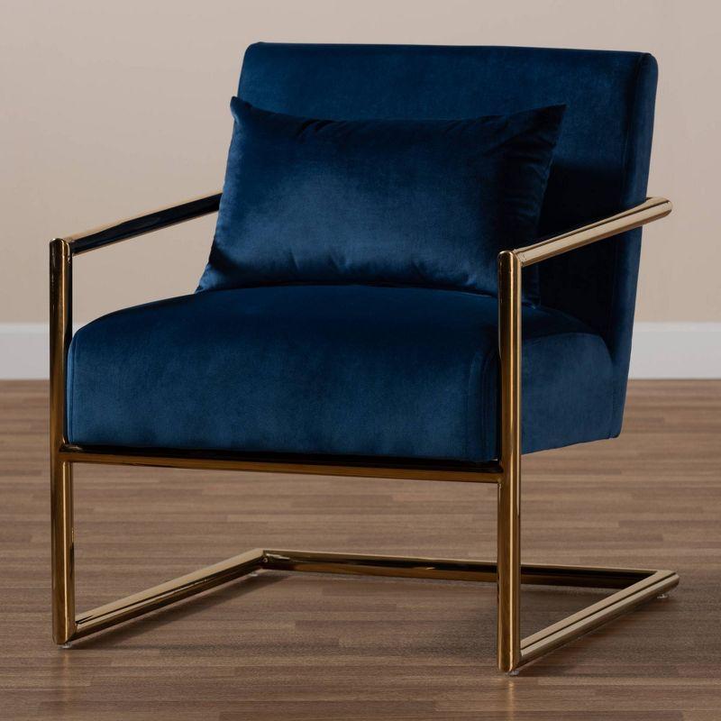 Mira Velvet Upholstered Metal Lounge Chair Navy Blue/Gold - Baxton Studio: Plush Seating for Home Office, No Assembly Required