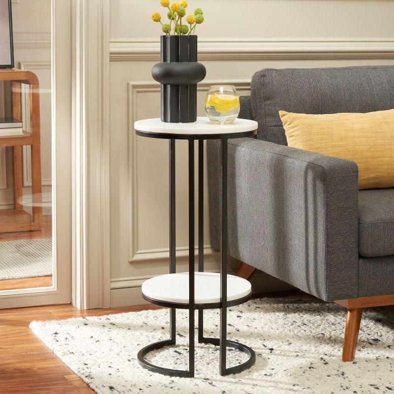 Gunther White Marble and Black Metal Round Accent Table