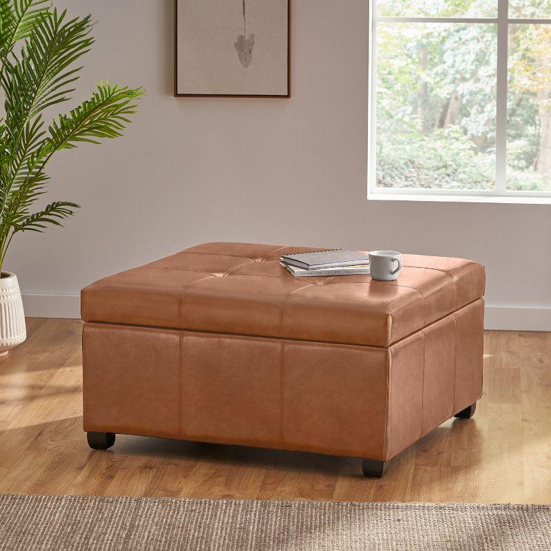 GDFStudio Carlsbad Contemporary Upholstered Tufted Storage Ottoman, Tan/PU