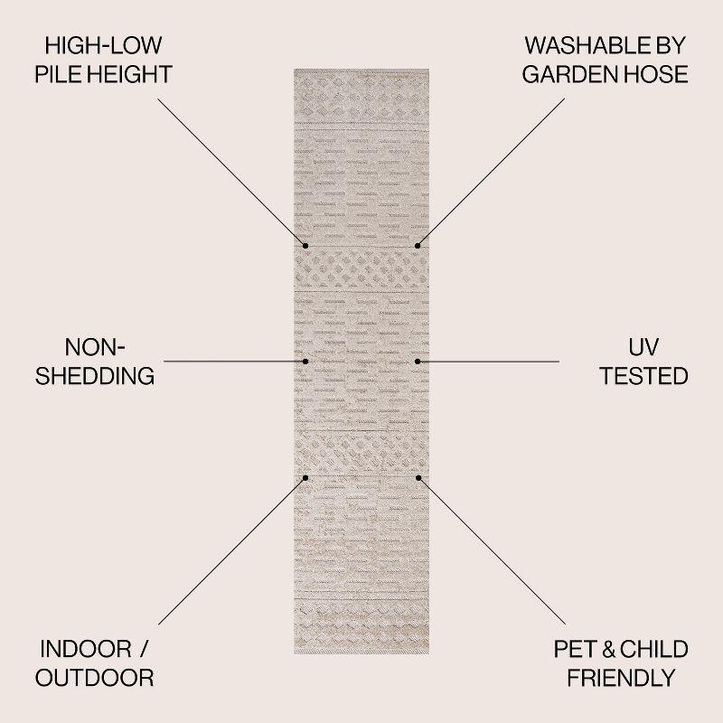 2'x8' Xlendi High-Low Pile Moroccan Geometric Indoor/Outdoor Runner Rug, Beige - JONATHAN Y