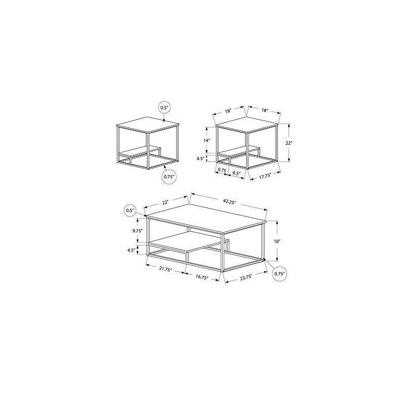 Monarch Specialties Table Set 3Pcs Set Coffee End Side Accent Living Room Metal Laminate Brown Black Contemporary Modern