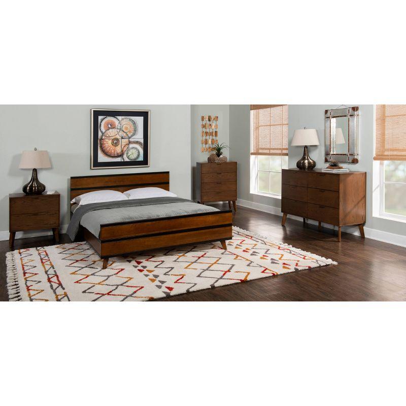 Queen Mid-Century Modern Platform Bed with Striped Detailing - Linon: Rubberwood, No Box Spring Required