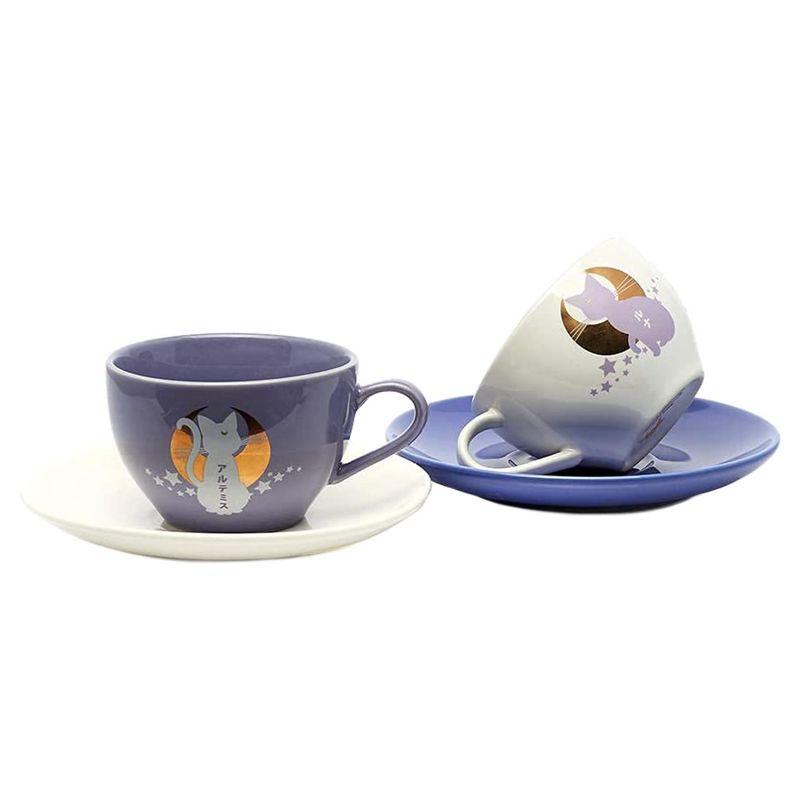 Sailor Moon Anime Manga Luna and Artemis 4 PC Tea Cup Set 6.7 oz 2 Saucers 2 Cups Multicoloured