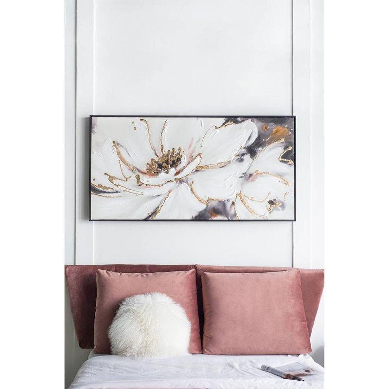 A&B Home Blooming Floral Framed Hand-Painted Wall Art - 24.5"W X 48"H X 2“L - Black Frame - Cream/Gray