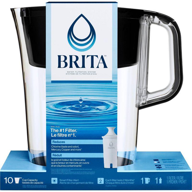 Brita Water Filter 10-Cup Tahoe Water Pitcher Dispenser - Black: Easy-Fill Lid, Electronic Indicator