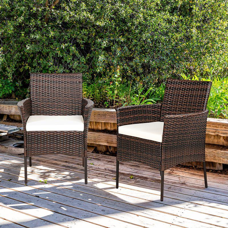 Tangkula Outdoor 2 PCS Rattan Dining Chair Patio Cushioned Arm Chair w/Zipper Brown