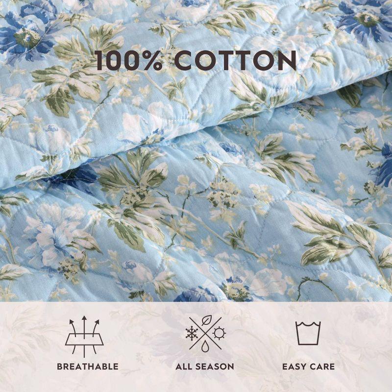 Laura Ashley Peony Garden 100% Cotton Quilt Set Blue