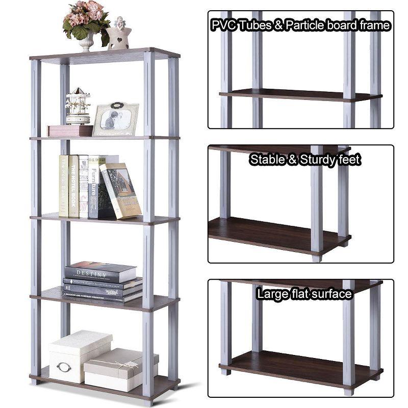 Costway 5-Tier Multi-Functional Storage Shelves Rack Display Bookcase Home Furni Walnut