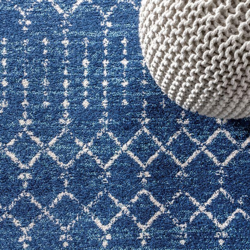 Blue and White Moroccan Trellis Reversible Area Rug