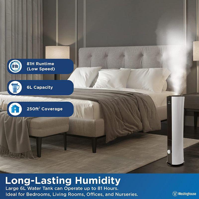 Westinghouse 28-inch Cool Mist Ultrasonic Tower Humidifier, 6L Top Fill Air Humidifier and Essential Oil Diffuser, Adjustable Mist for Large Bedrooms